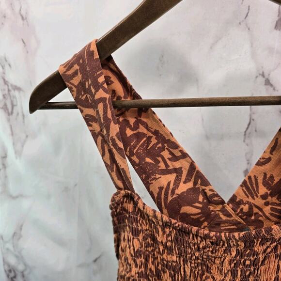 Anthropologie Dress Womens Medium Linen Piper Criss Cross Smocked Cut Out Orange - Picture 2 of 12